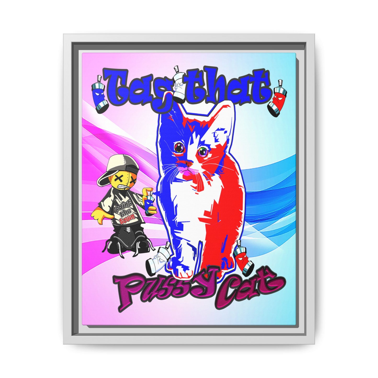 tag that - framed canvas art (light blue-pink wave)