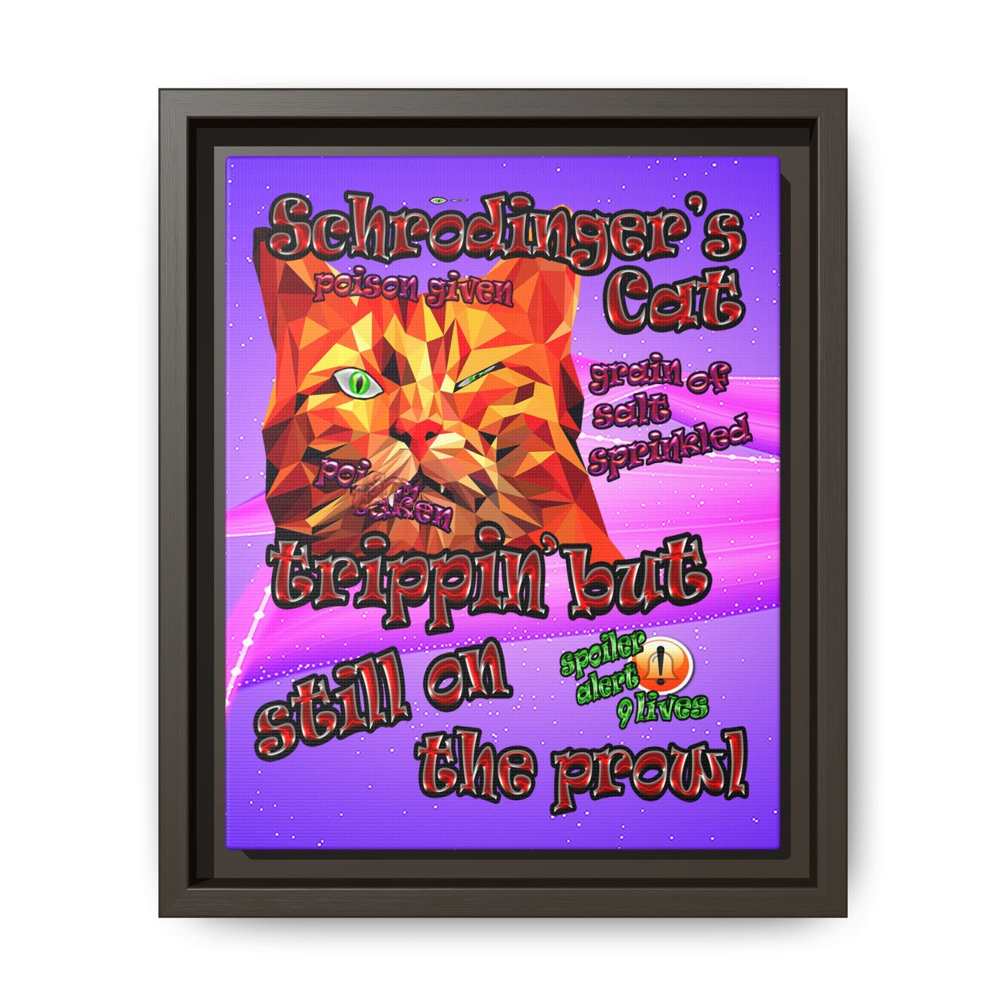 schrodinger's cat - framed canvas art (purple-pink wave)