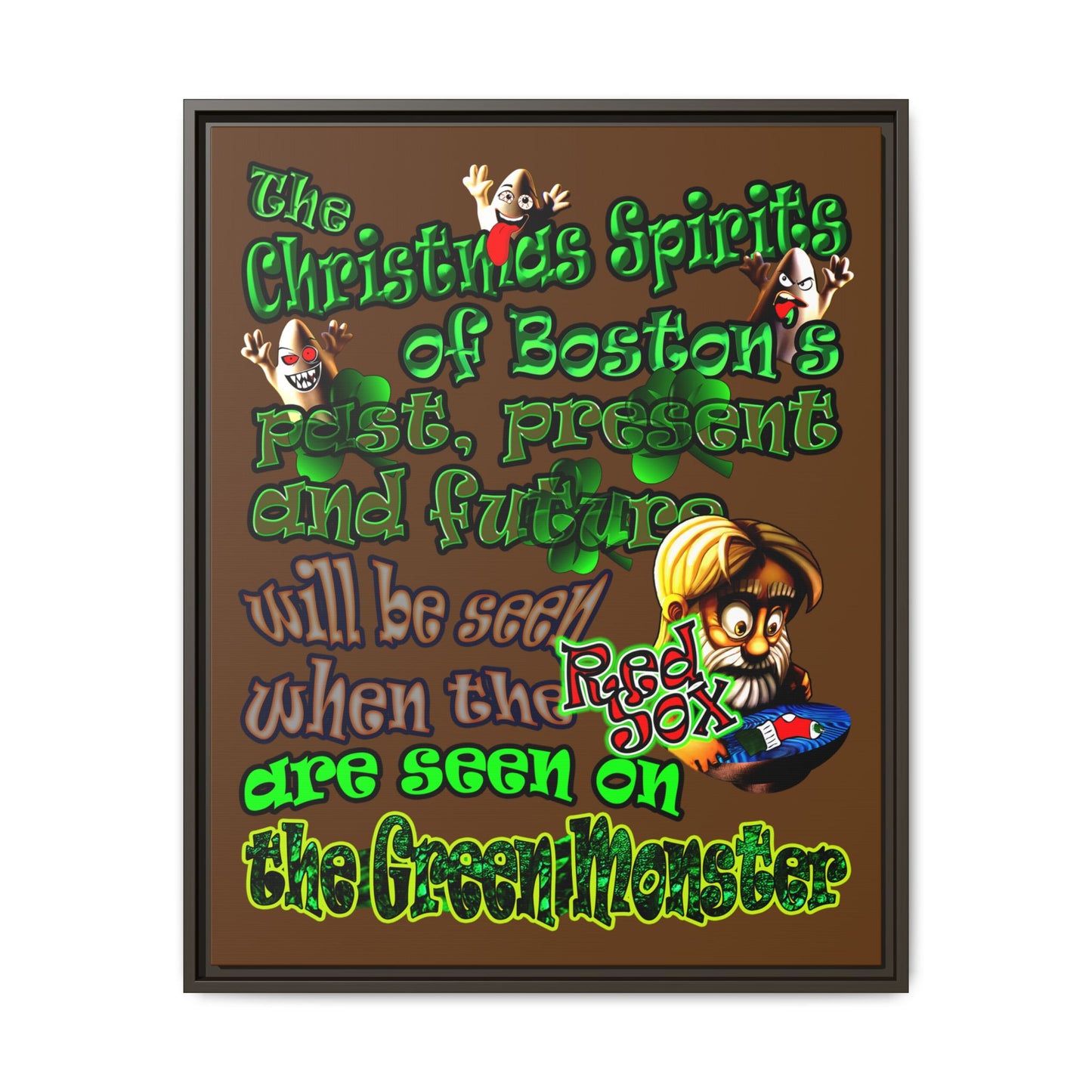christmas spirits of boston - framed canvas art (brown)