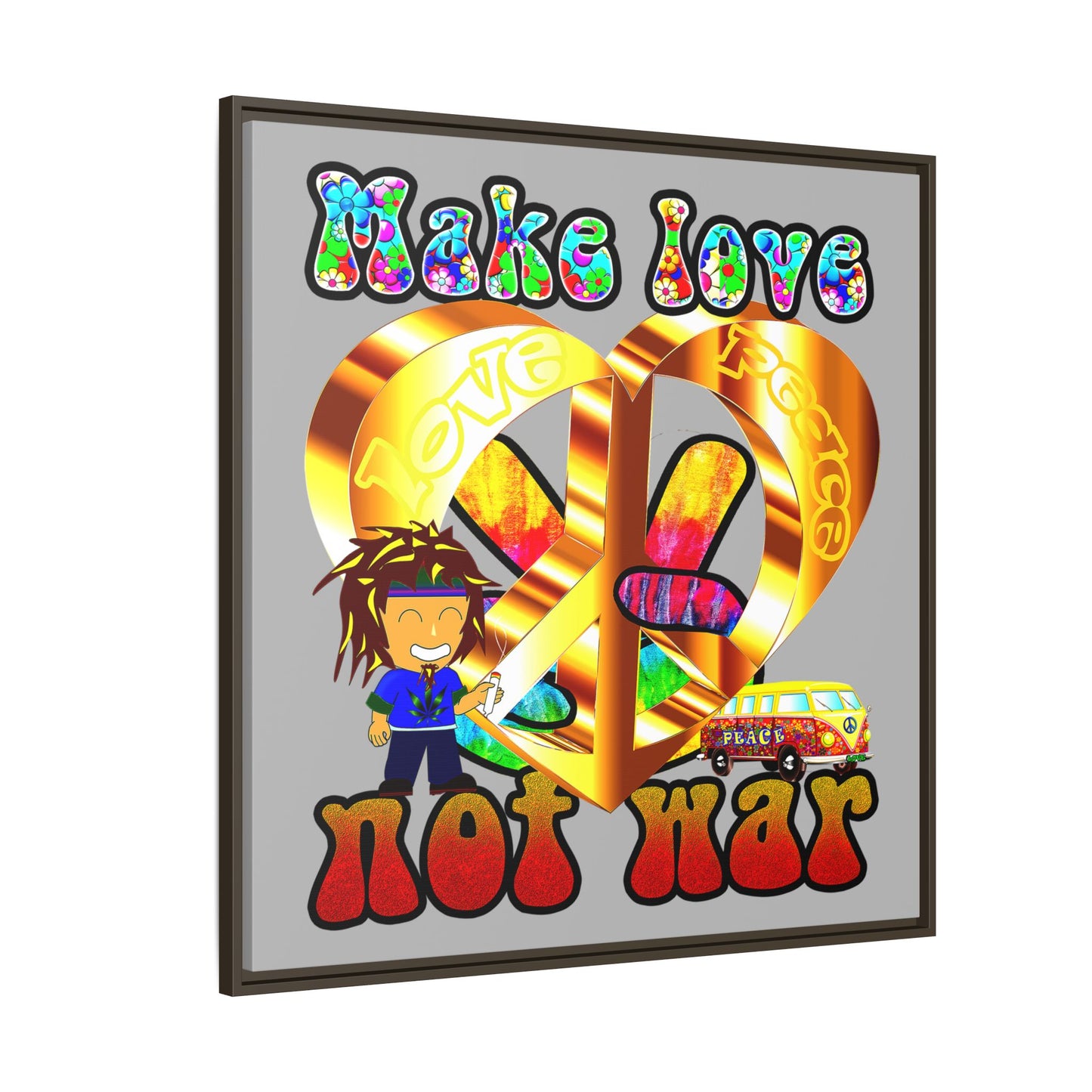 love peace - framed canvas art (light grey)