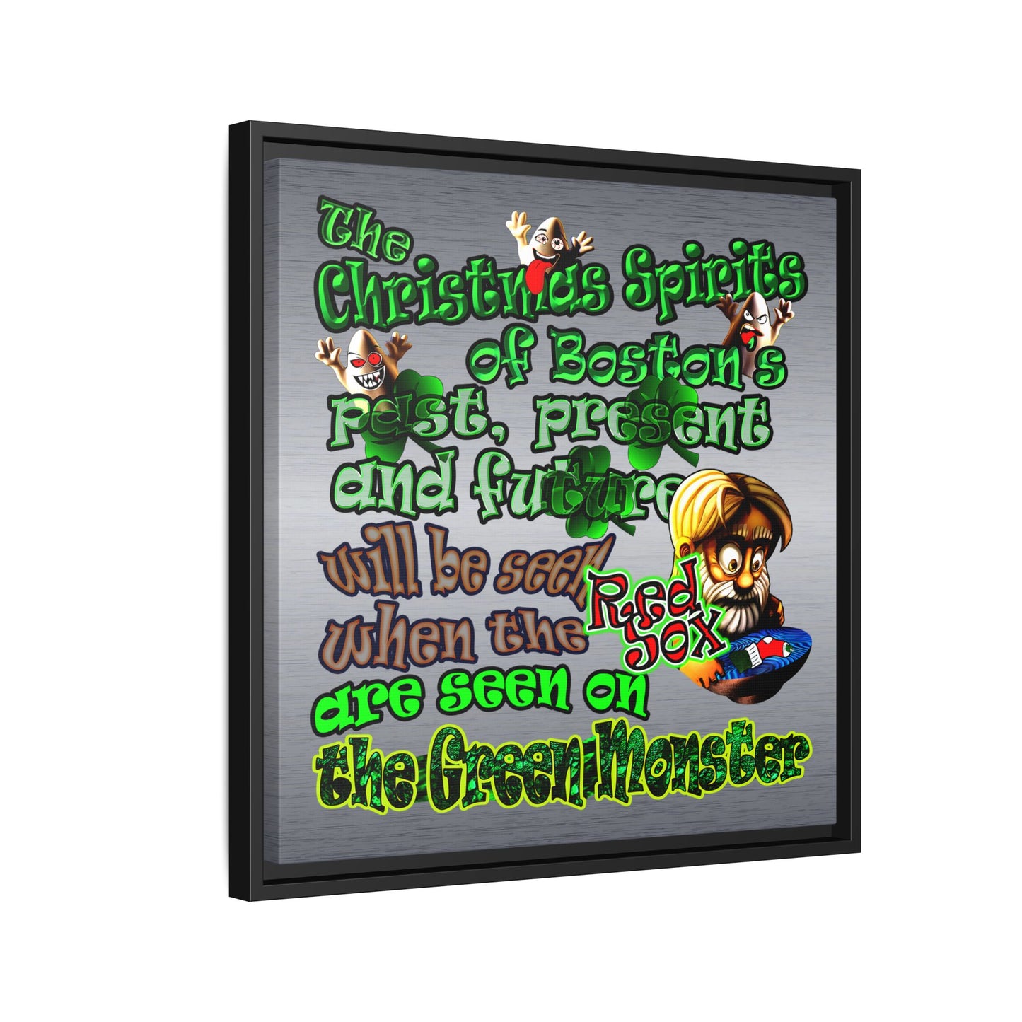 christmas spirits of boston - framed canvas art (brushed nickel)