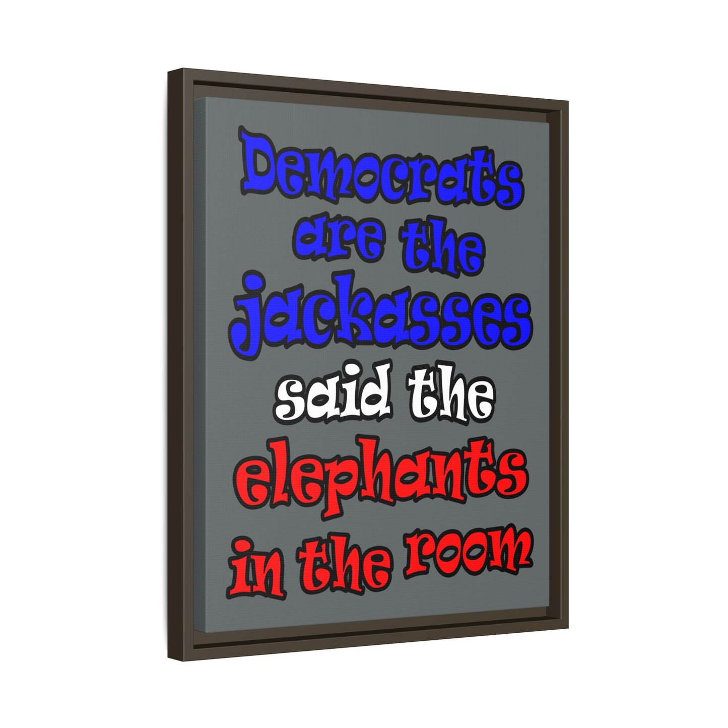 donkeys and elephants - framed canvas art (dark grey)