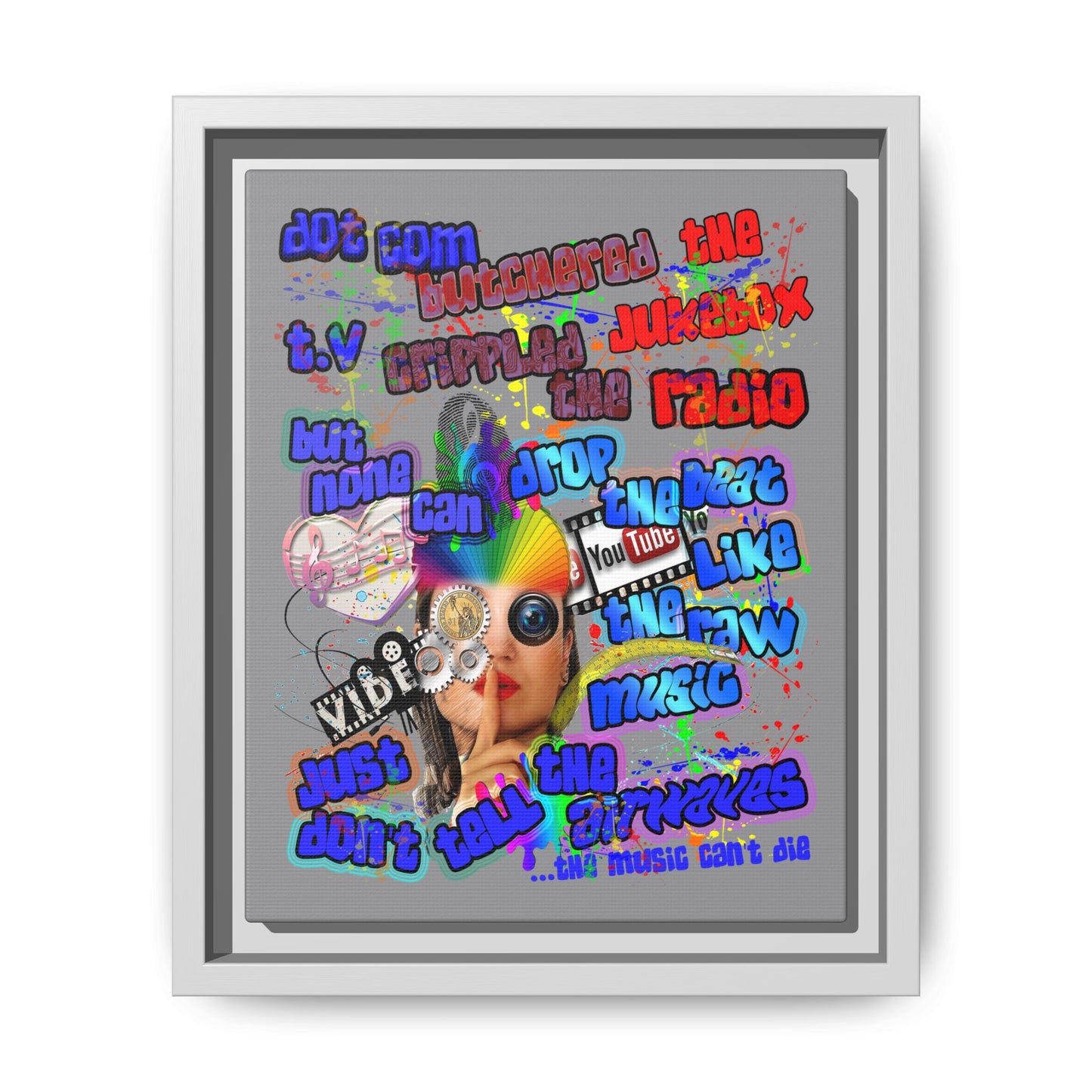 drop the beat - framed canvas art (grey)