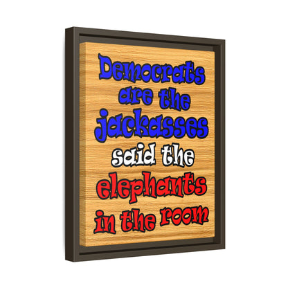 donkeys and elephants - framed canvas art (butterscotch wood finish)