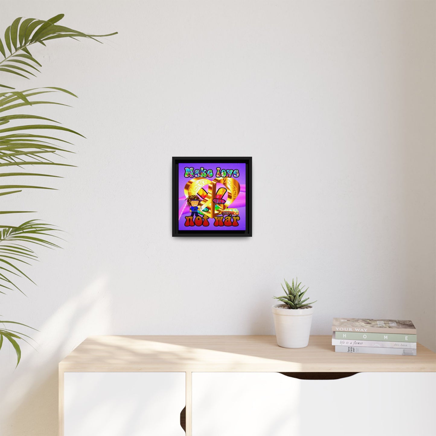 love peace - framed canvas art (purple-pink wave)