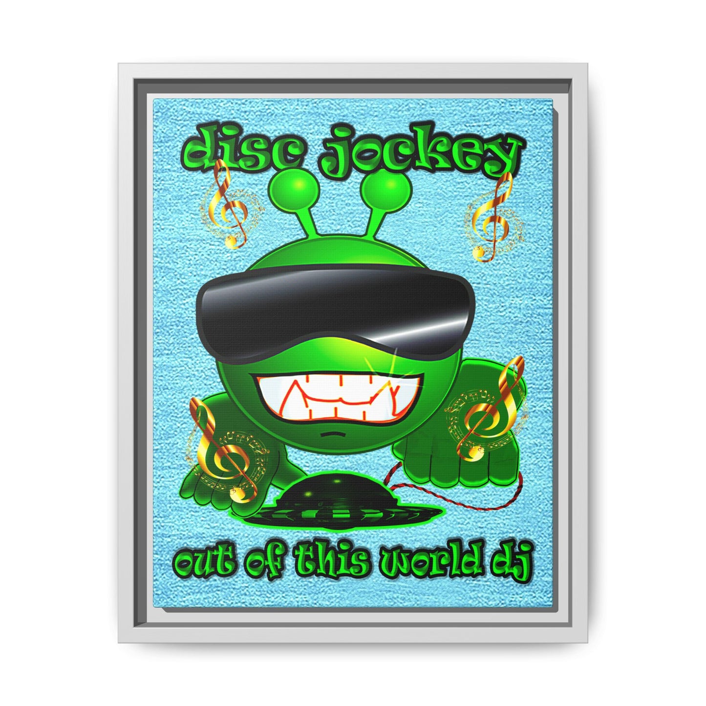 disc jockey - framed canvas art (faded blue)