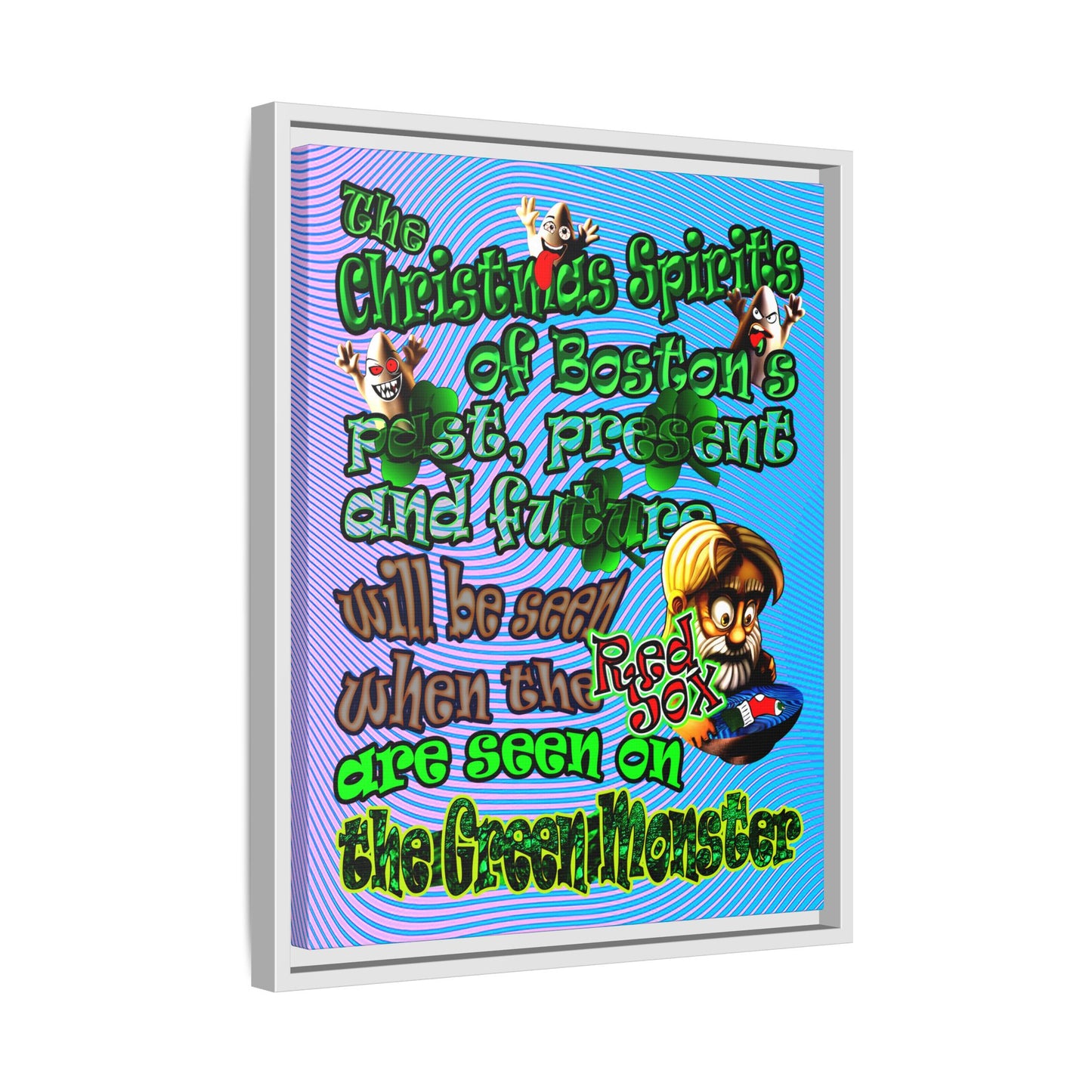 christmas spirits of boston - framed canvas art (light blue-purple wave)