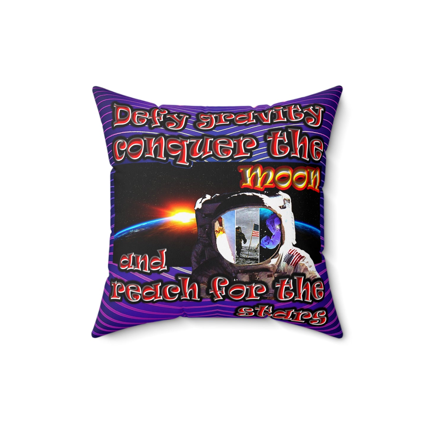 defy conquer reach - Spun Polyester Square Pillow - (purple wave)