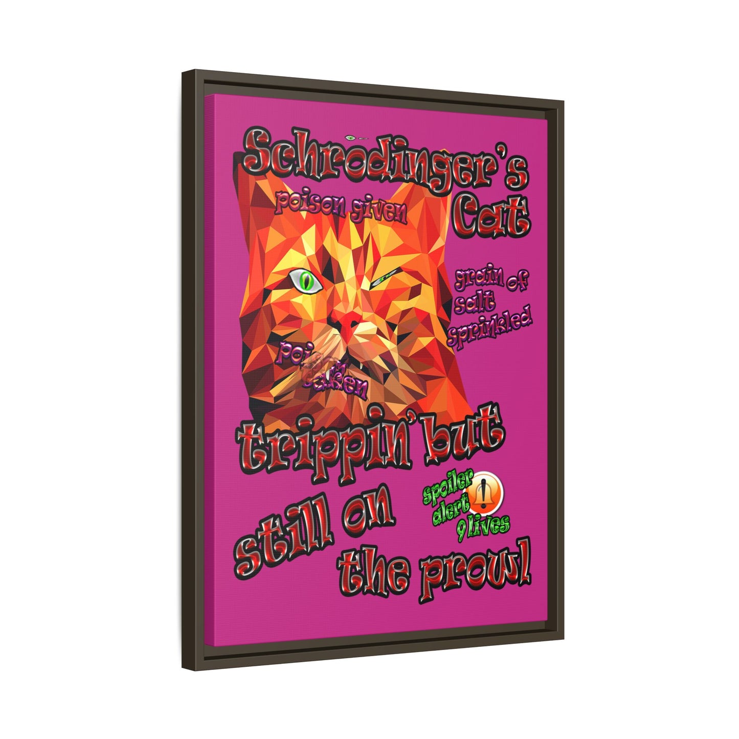 schrodinger's cat - framed canvas art (pink)