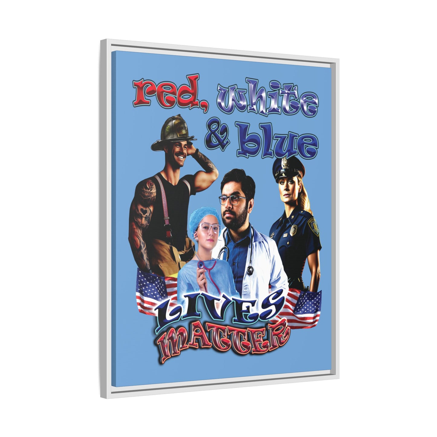 rw&b lives matter - framed canvas art (light blue)