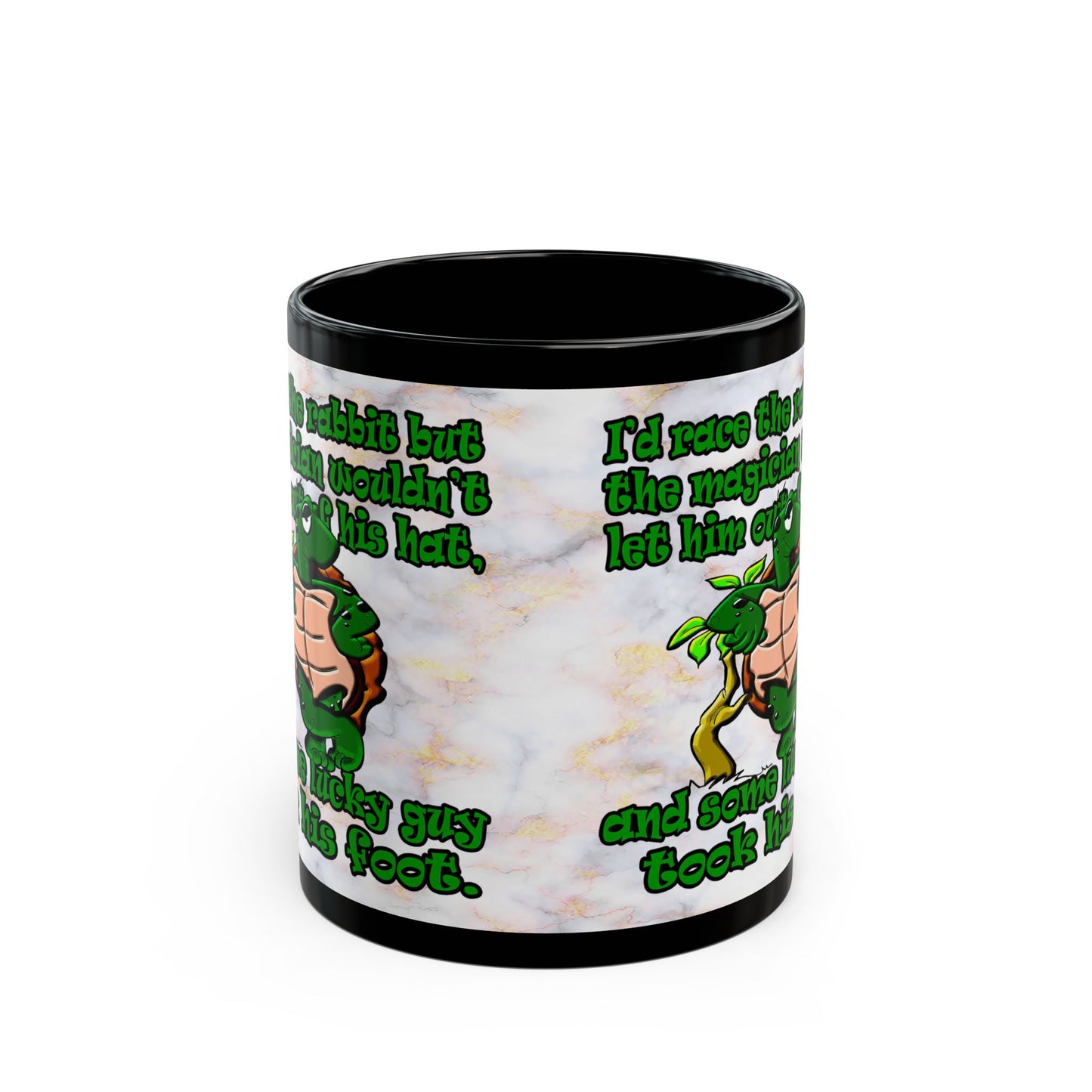 turtle race - Black Mug (white marble)