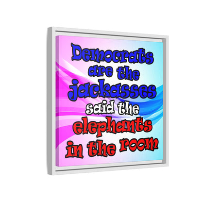 donkeys and elephants - framed canvas art (light blue-pink wave)