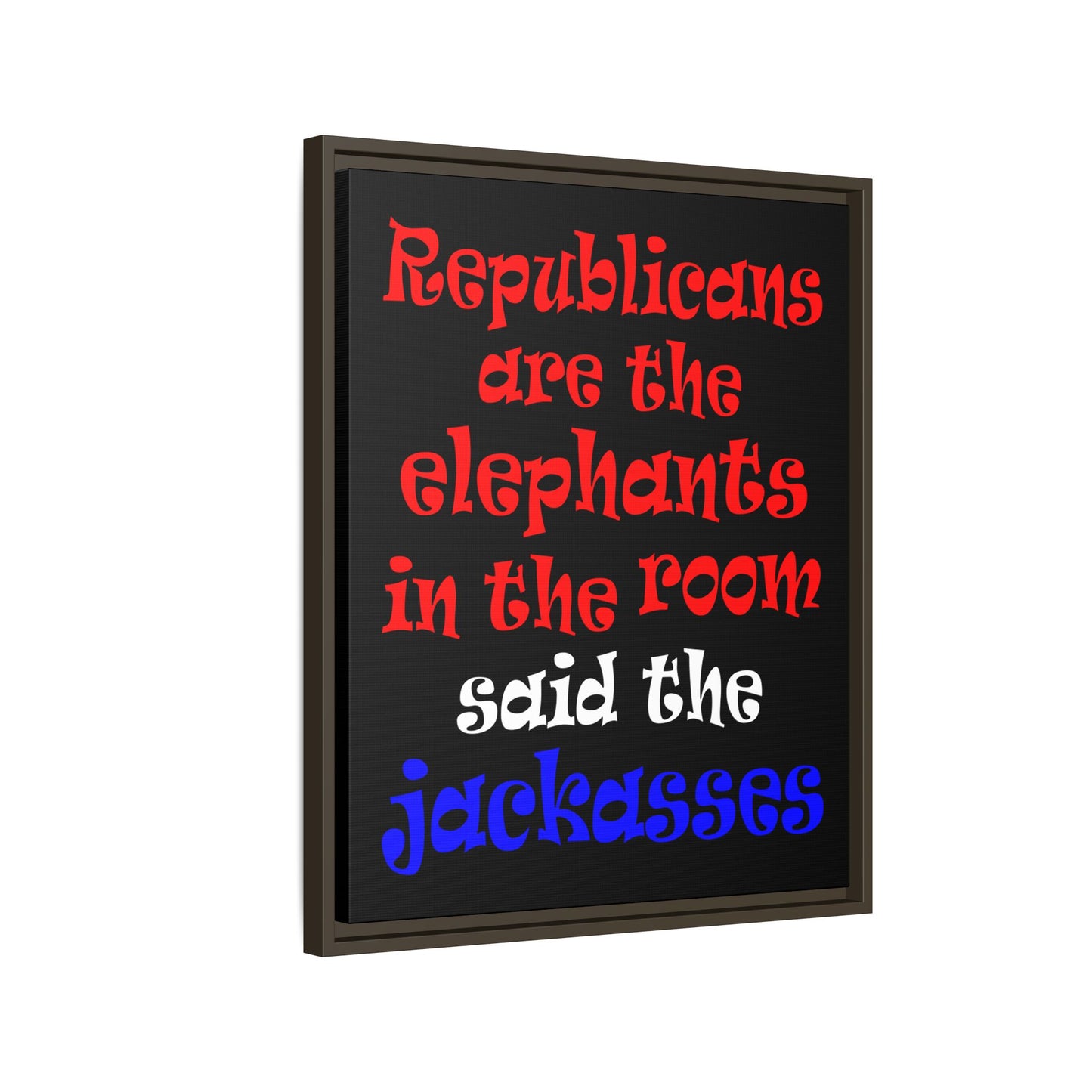 donkeys and elephants - framed canvas art (black)