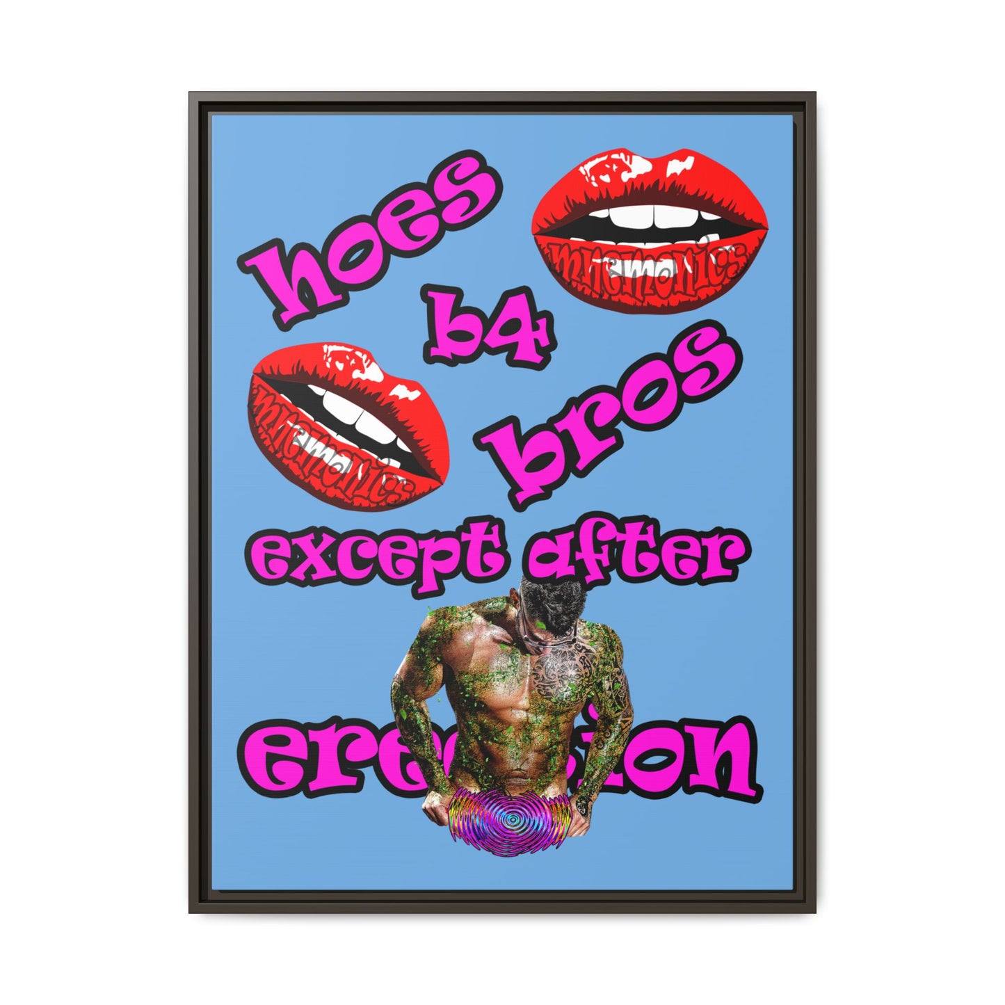 hoes b4 bros - framed canvas art (light blue)