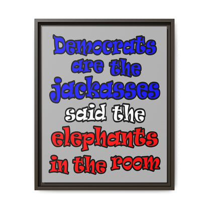 donkeys and elephants - framed canvas art (light grey)