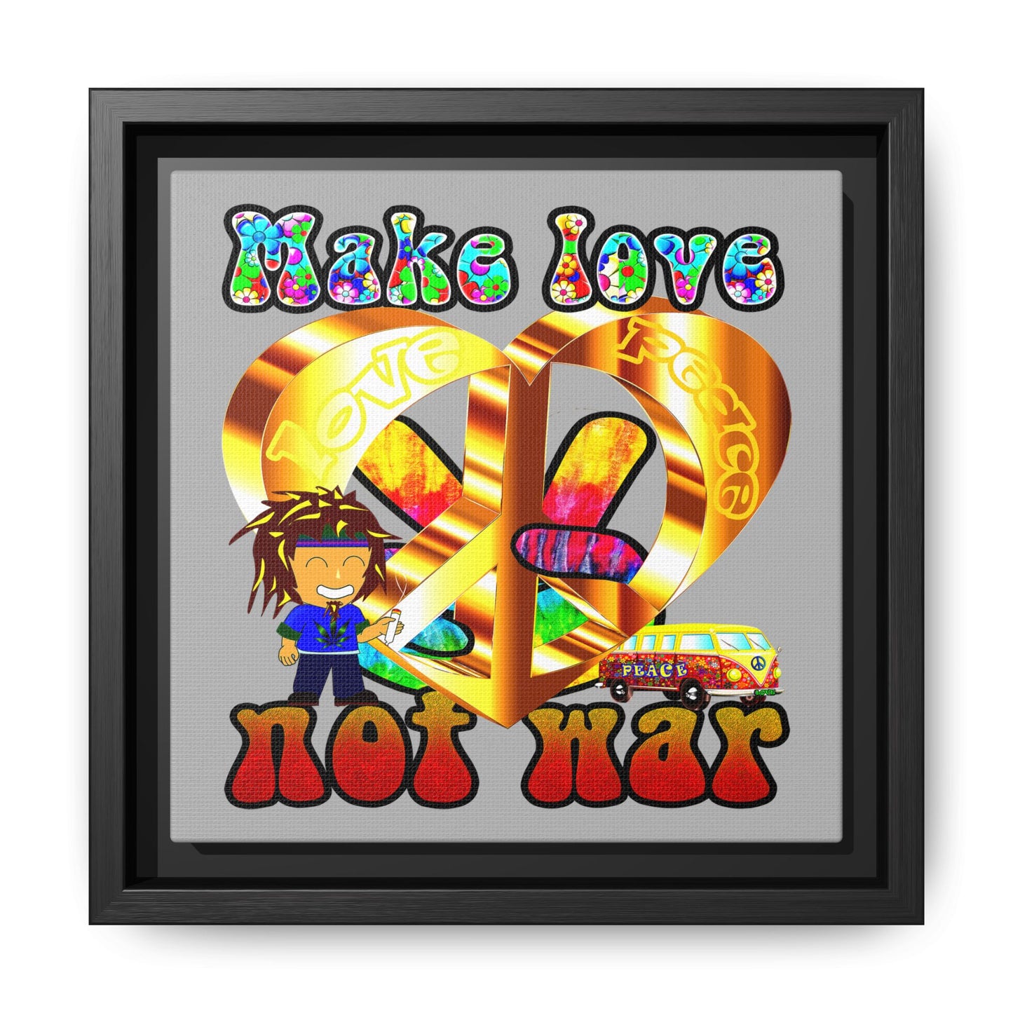 love peace - framed canvas art (light grey)