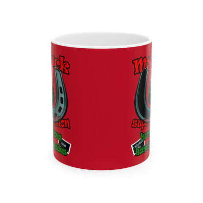 my luck - White Mug (dark red)