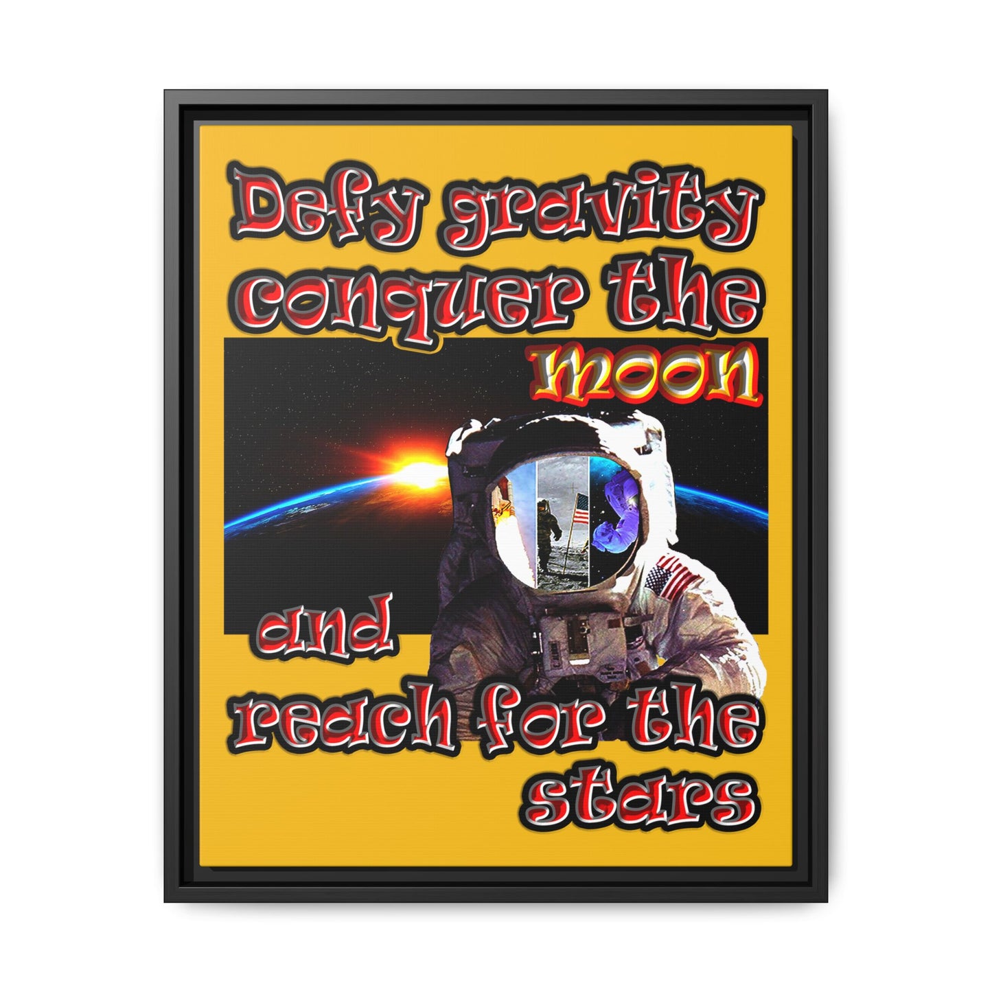 defy conquer reach - framed canvas art (yellow)