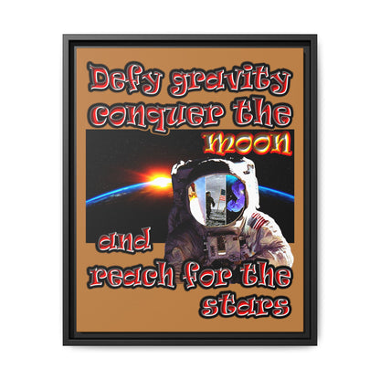 defy conquer reach - framed canvas art (light brown)