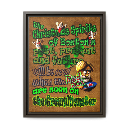 christmas spirits of boston - framed canvas art (brown papyrus)