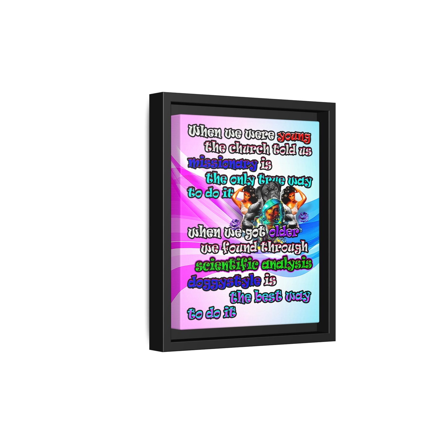 doggystyle - framed canvas art (light blue-pink wave)