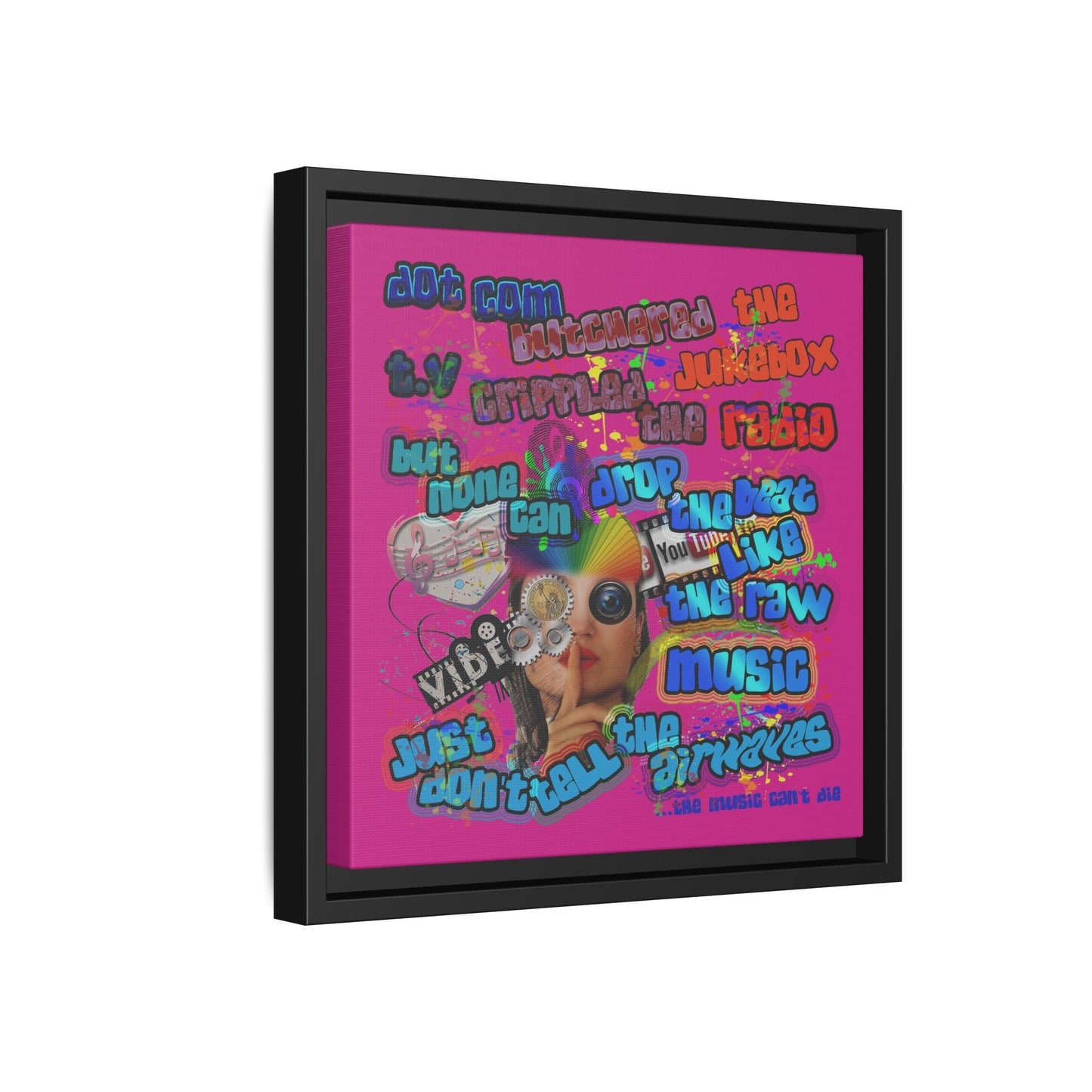 drop the beat - framed canvas art (pink)