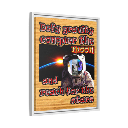 defy conquer reach - framed canvas art (butterscotch wood finish)