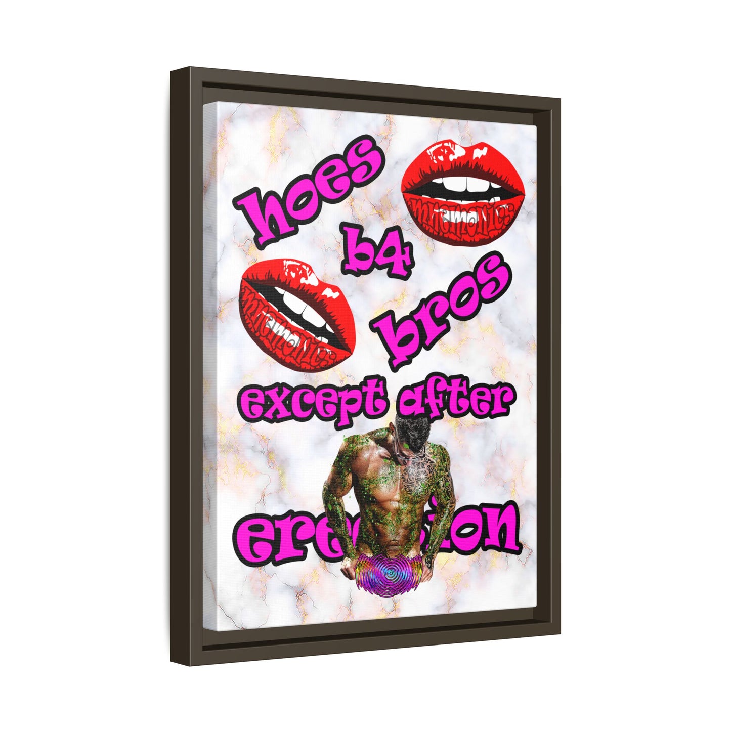 hoes b4 bros - framed canvas art (white marble)