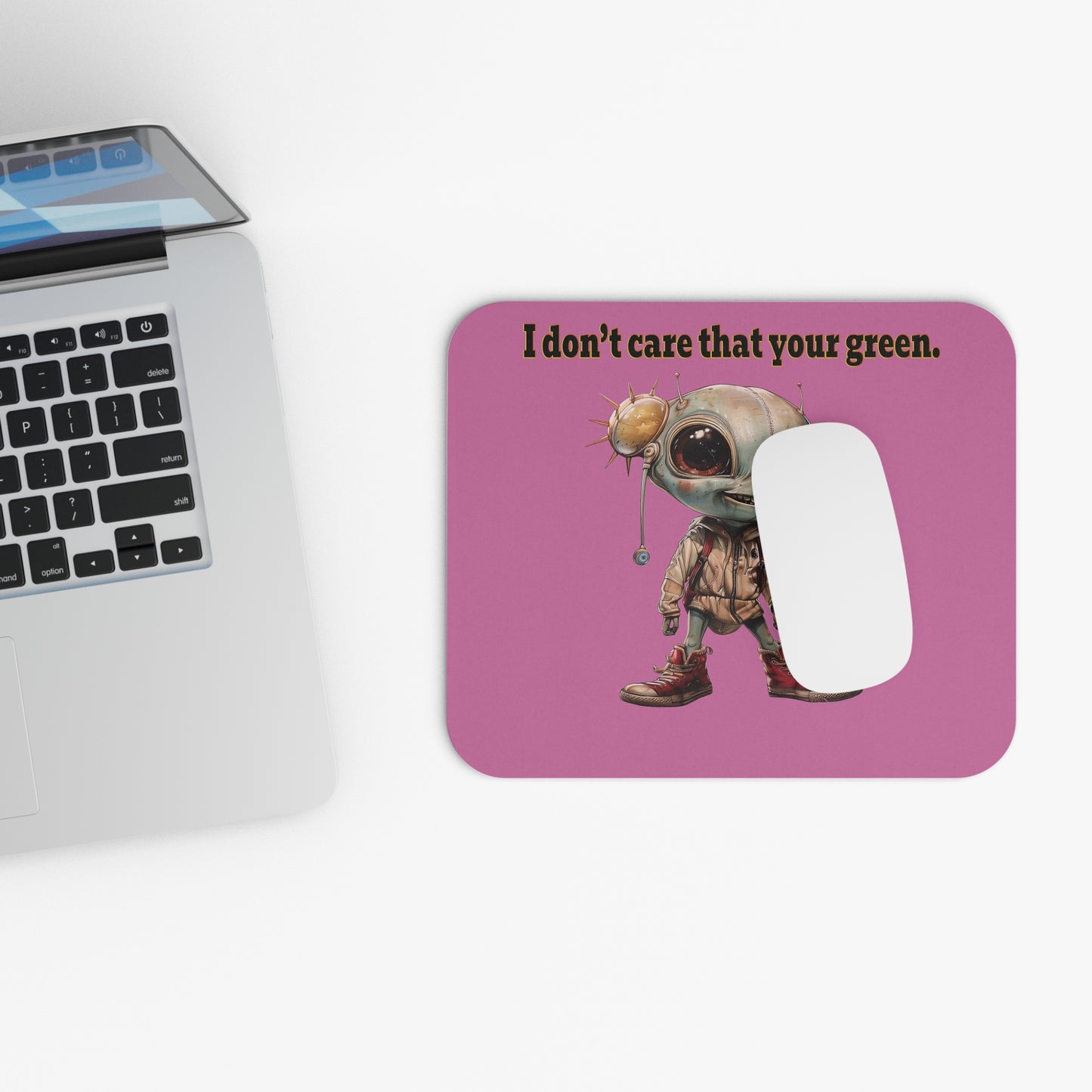 I don't care that your green - Mouse Pad (Rectangle) (light pink)