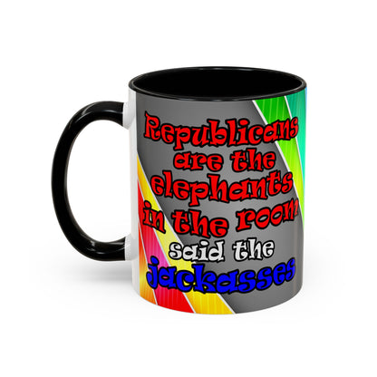 donkeys and elephants - Accent Mug (rainbow split)