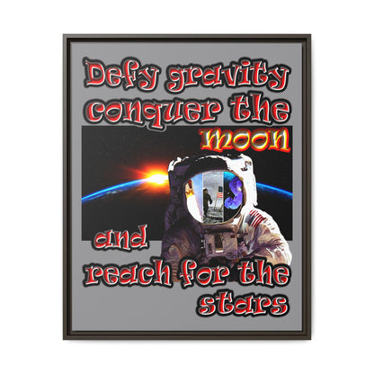 defy conquer reach - framed canvas art (grey)