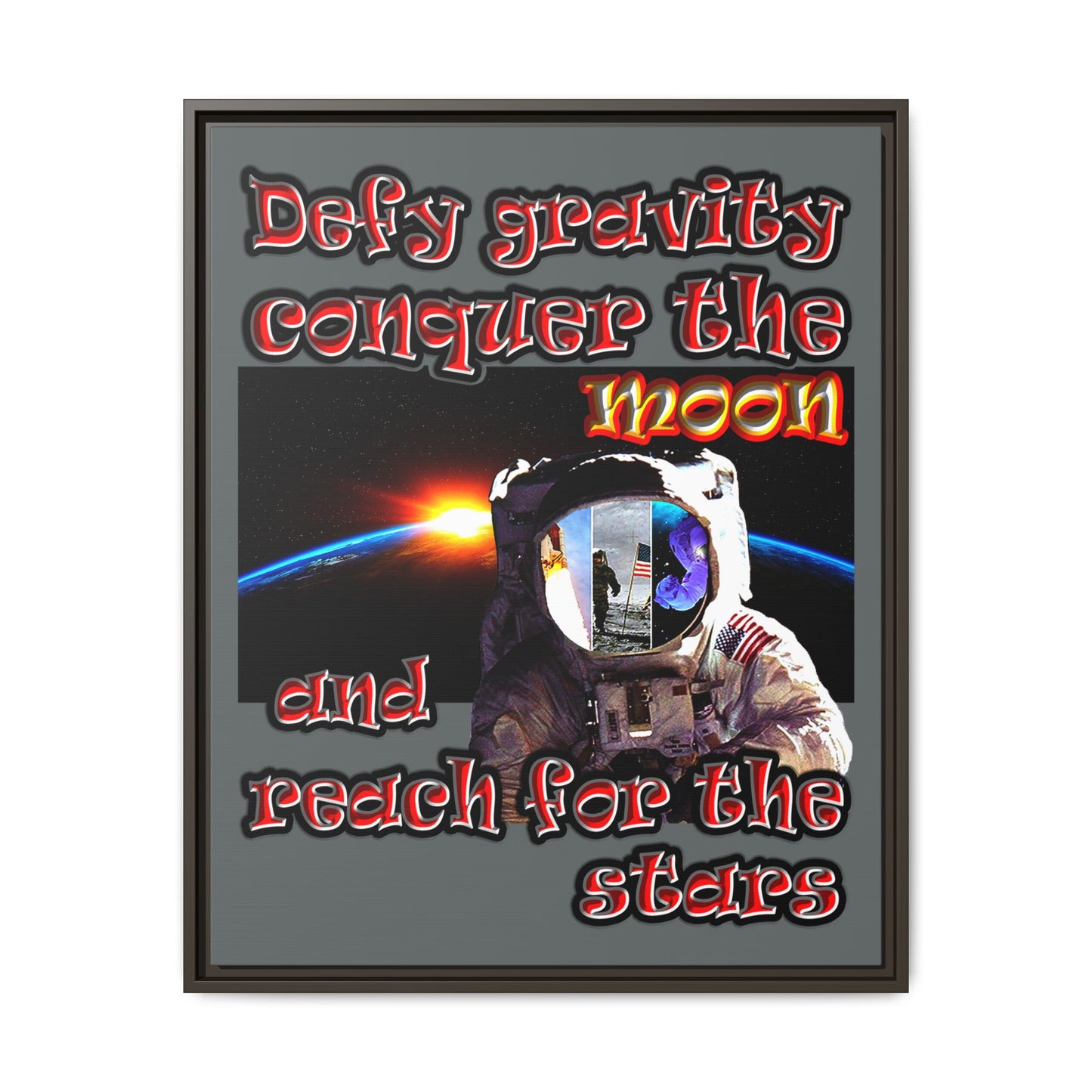 defy conquer reach - framed canvas art (dark grey)
