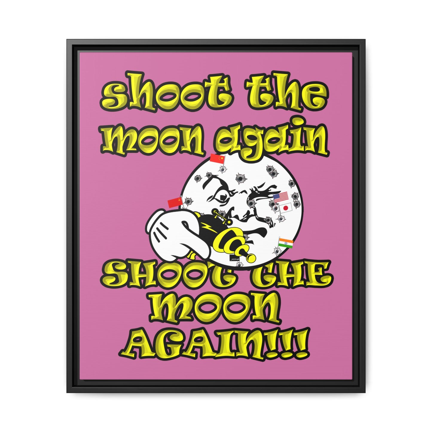 shoot the moon again - framed canvas art (light pink)