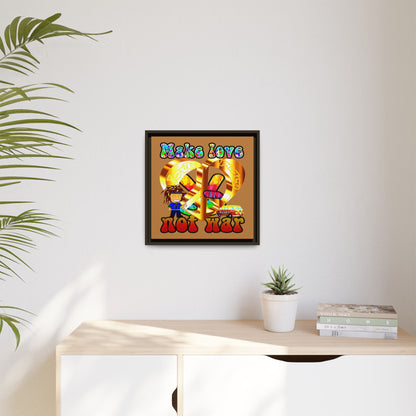 love peace - framed canvas art (light brown)