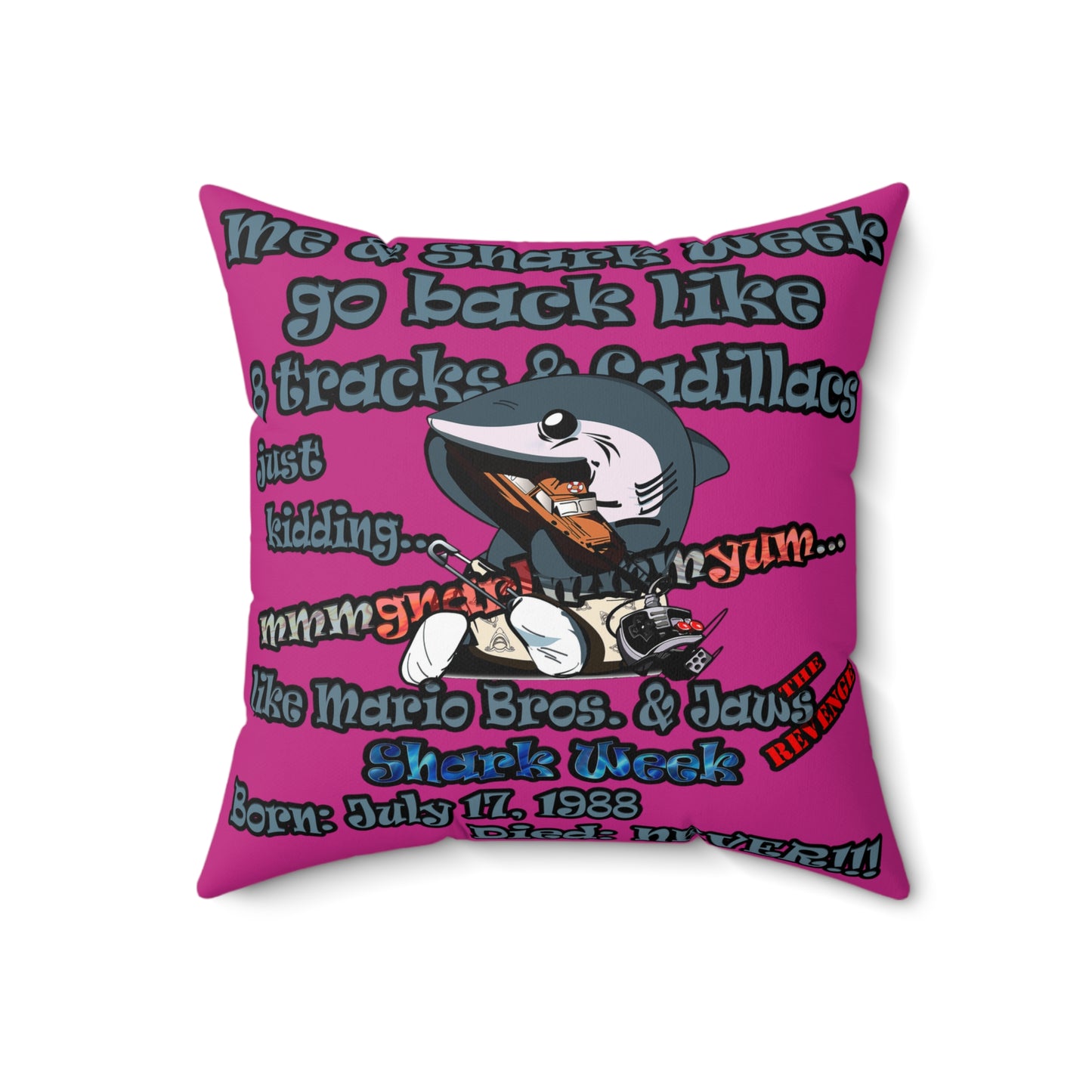 shark week - Spun Polyester Square Pillow - (pink)