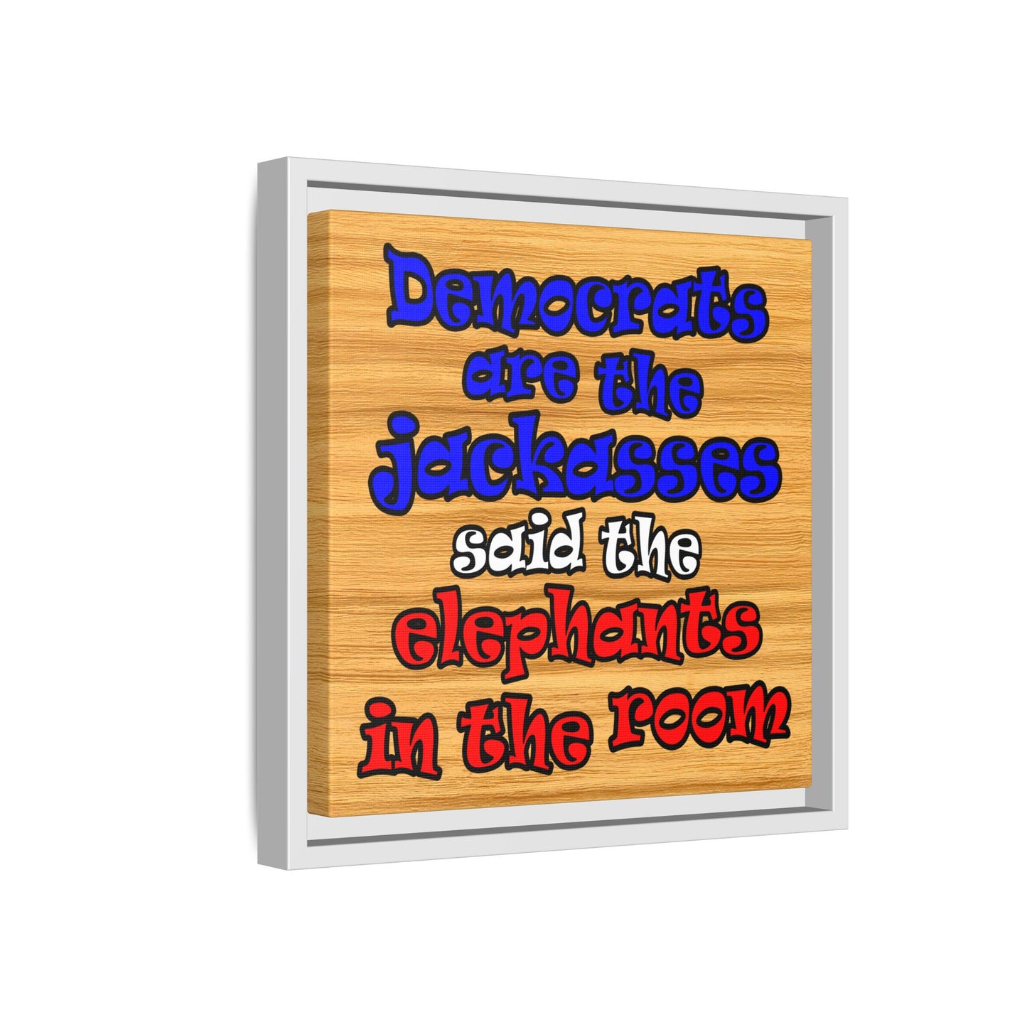 donkeys and elephants - framed canvas art (butterscotch wood finish)
