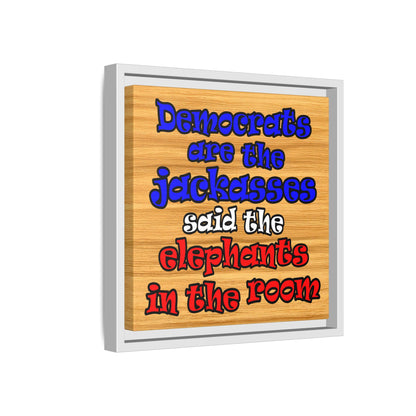 donkeys and elephants - framed canvas art (butterscotch wood finish)