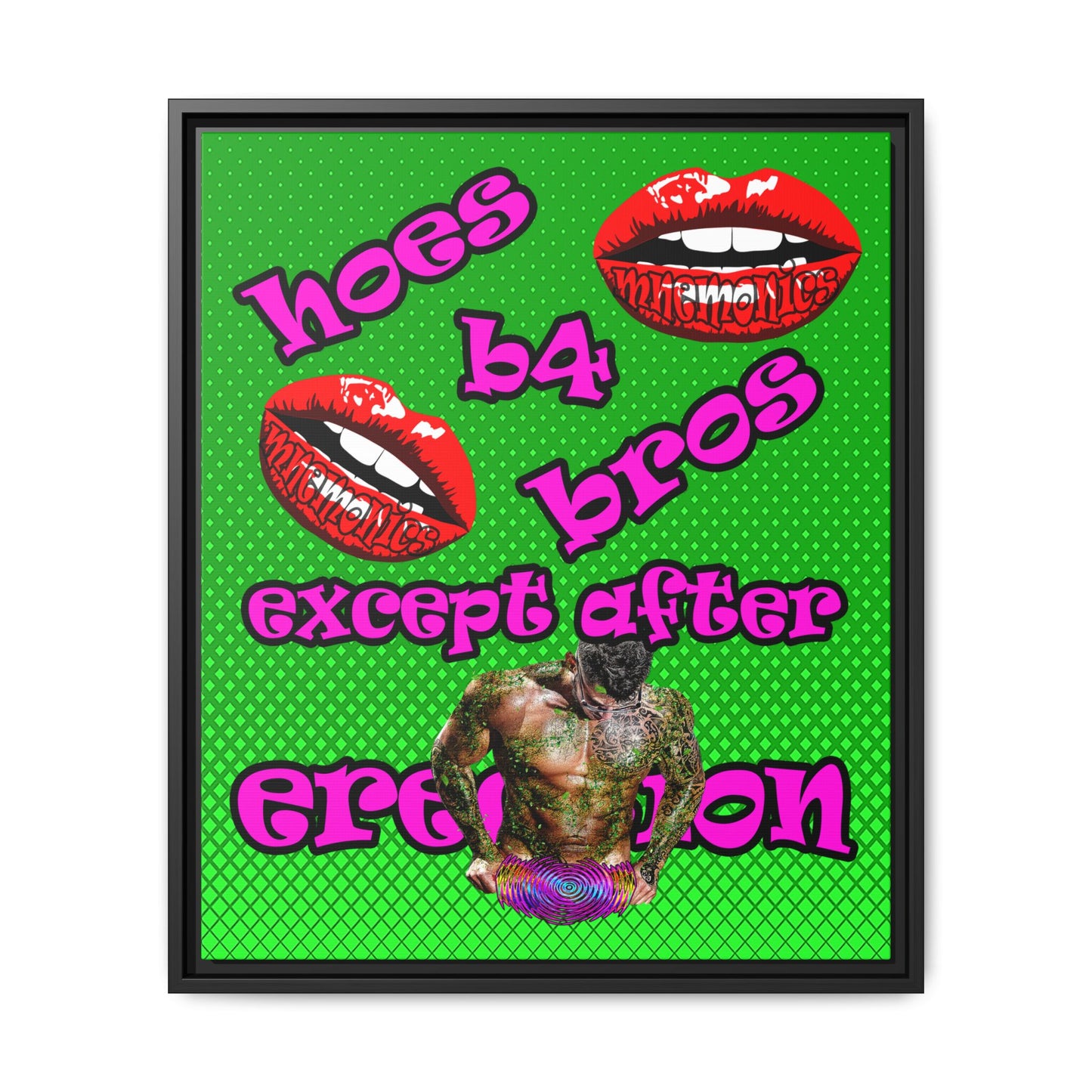 hoes b4 bros - framed canvas art (logo green)