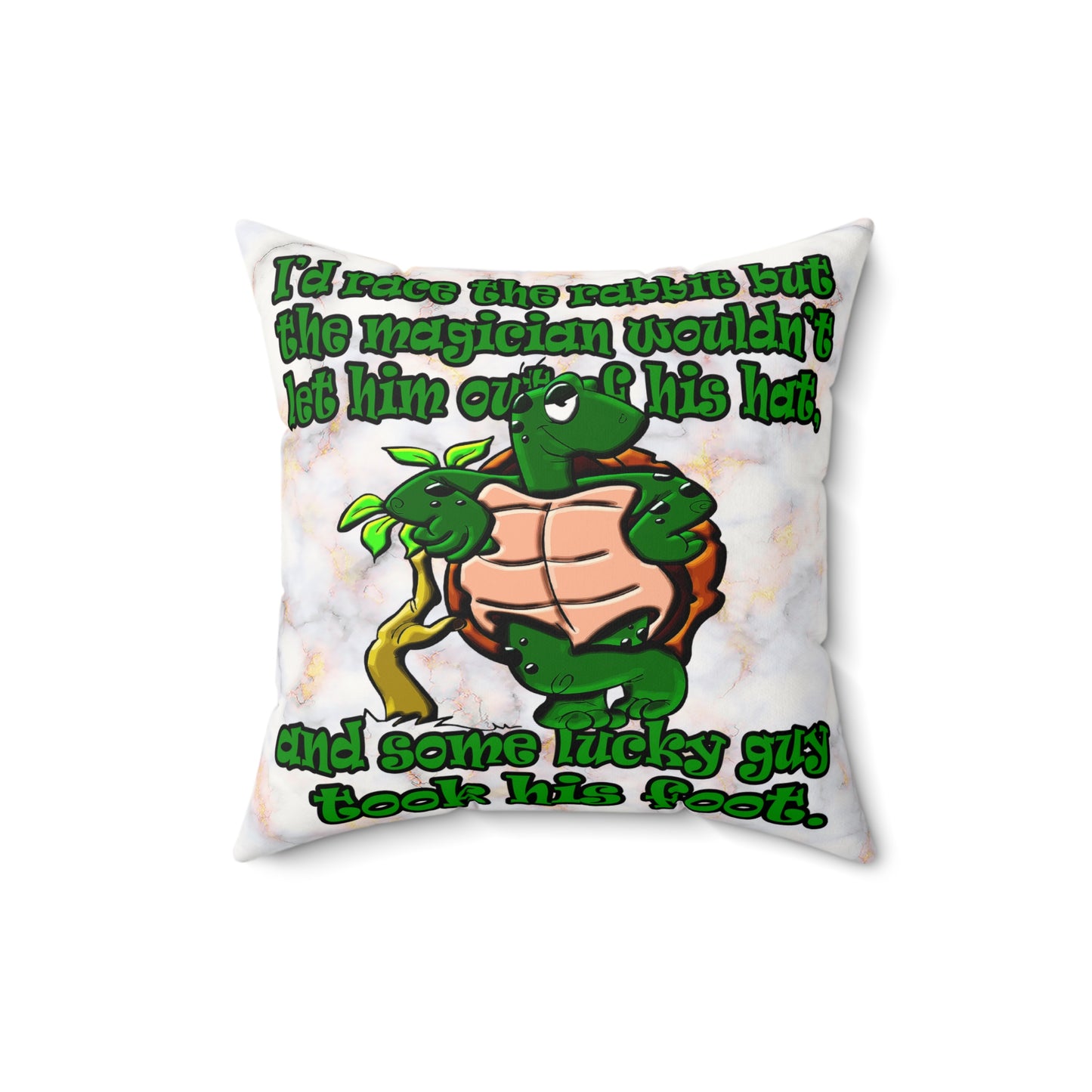 turtle race - Faux Suede Square Pillow - (white marble)