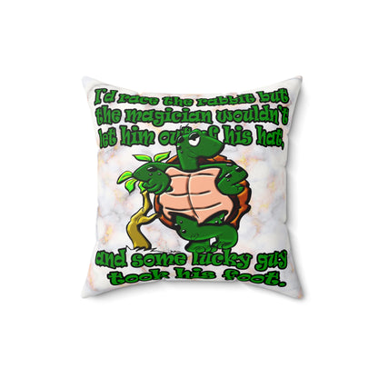 turtle race - Faux Suede Square Pillow - (white marble)