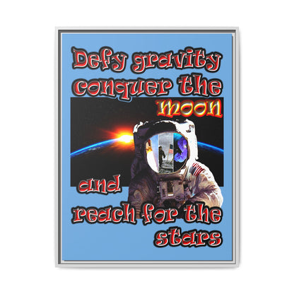 defy conquer reach - framed canvas art (light blue)