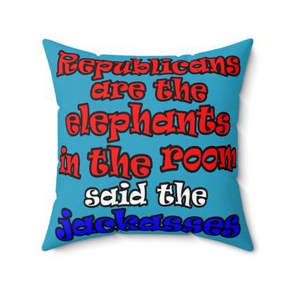 donkeys and elephants - Spun Polyester Square Pillow - (turquoise)