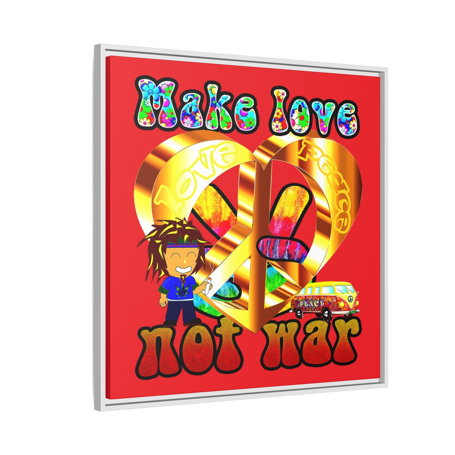 love peace - framed canvas art (red)