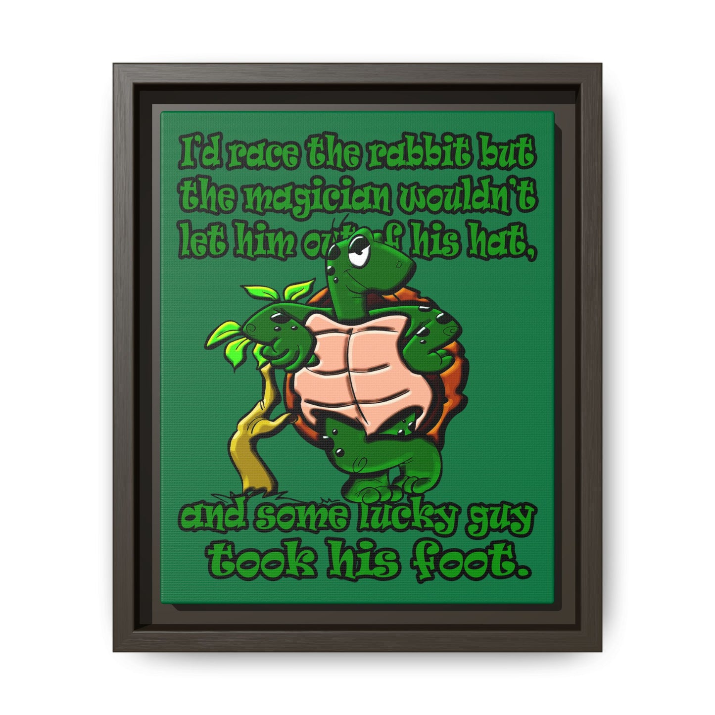 turtle race - framed canvas art (dark green)