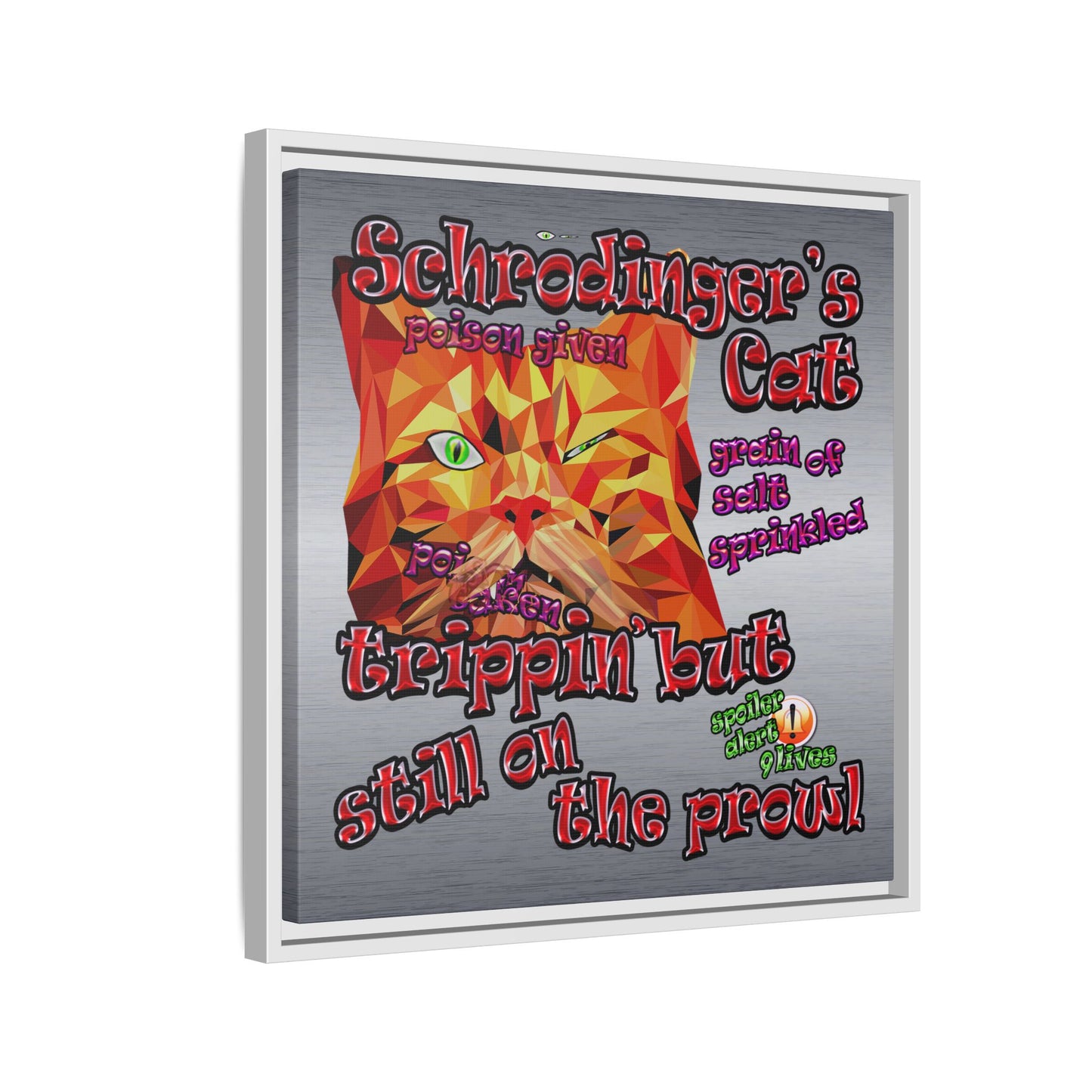schrodinger's cat - framed canvas art (brushed nickel)