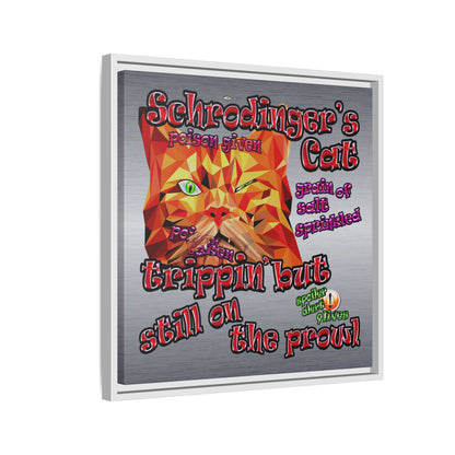 schrodinger's cat - framed canvas art (brushed nickel)