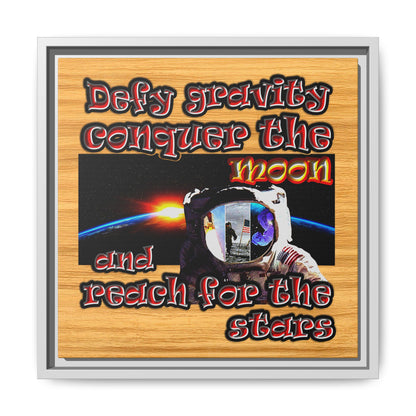 defy conquer reach - framed canvas art (butterscotch wood finish)