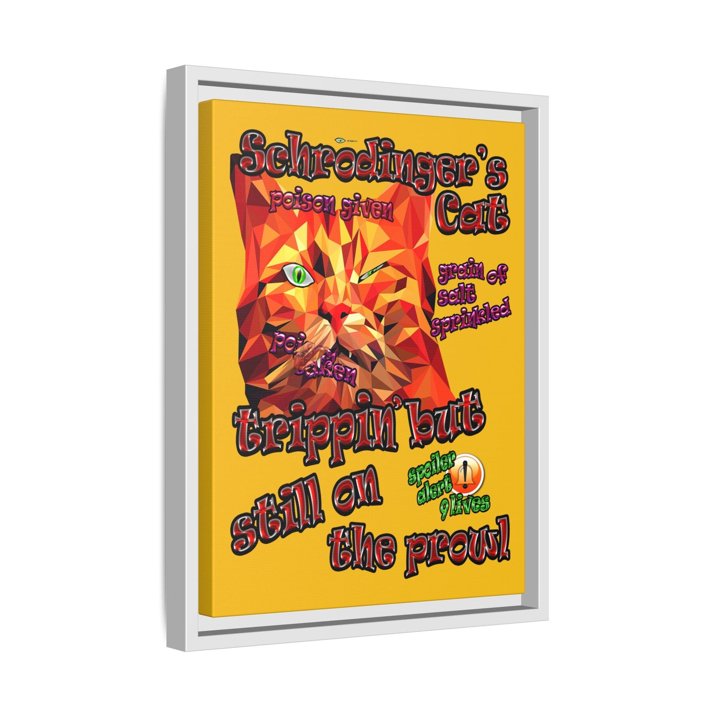 schrodinger's cat - framed canvas art (yellow)