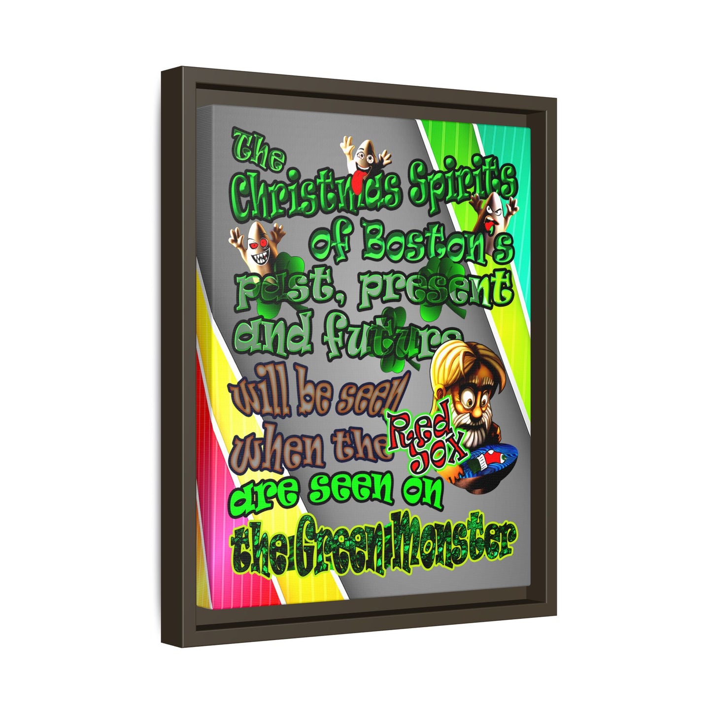 christmas spirits of boston - framed canvas art (rainbow split)