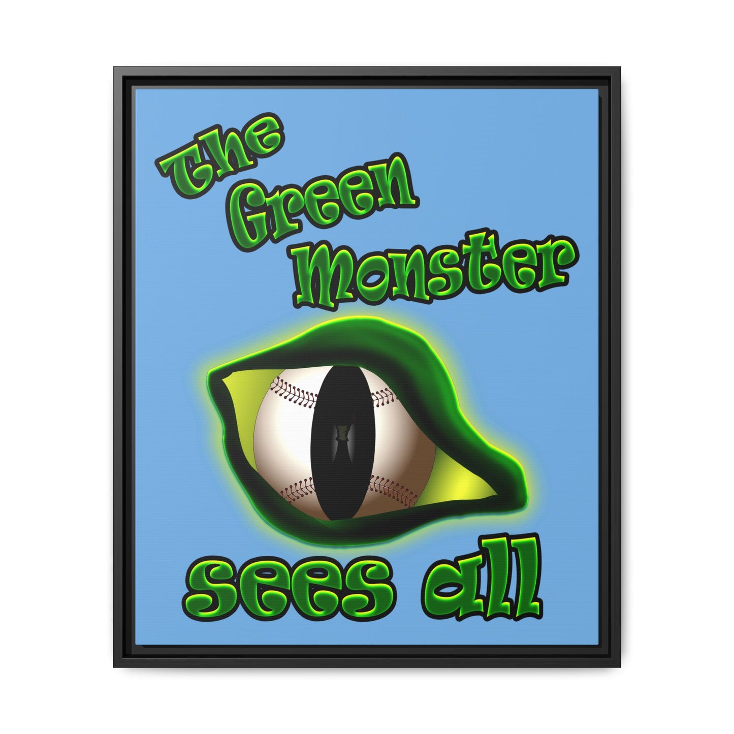 green monster - framed canvas art (light blue)